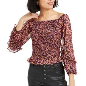 Bar III Women’s Multicolor Off Shoulder Ruffle Hem Top Size L